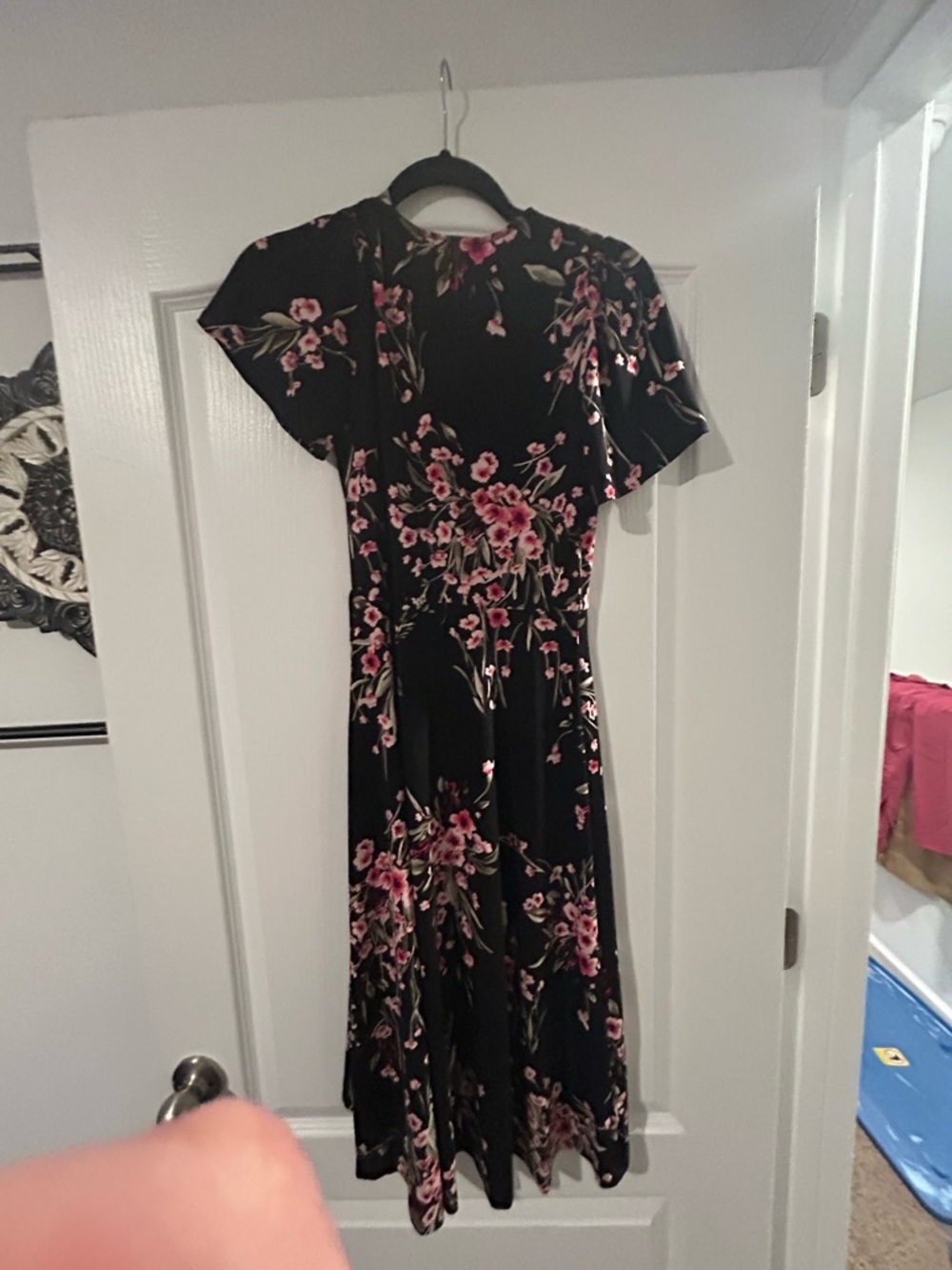 White House Black Market Black Maxi Dress with Pink Floral Print